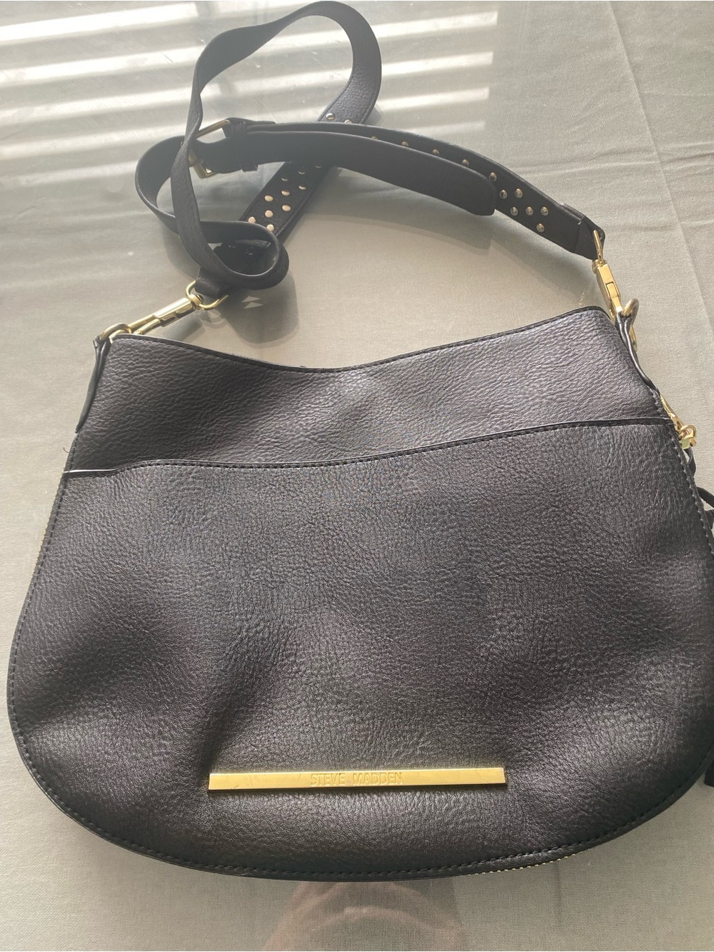Steve Madden Black Pebble Leather Crossbody with Gold Accent
